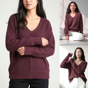 Lucky Brand knit Sweater Textured V-Neck Long Sleeve Pullover Ribbed Stretch